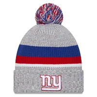 Bonnet en tricot à revers New Era pour hommes, gris chiné, New York Giants, avec pompon