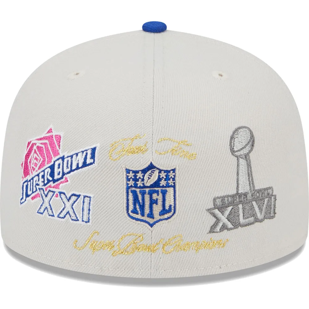 Men's New Era Khaki/Royal York Giants Super Bowl Champions Patch 59FIFTY Fitted Hat