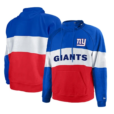 Men's New Era Red/Royal York Giants Big & Tall Current Colorblock Raglan Fleece Pullover Hoodie