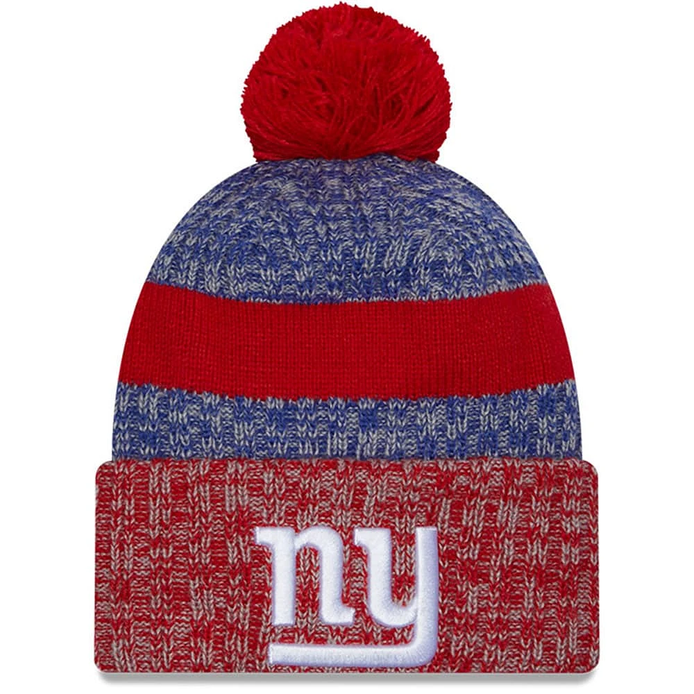 Bonnet en tricot à pompon à revers New Era Royal/Rouge New York Giants 2023 Sideline Sport pour homme