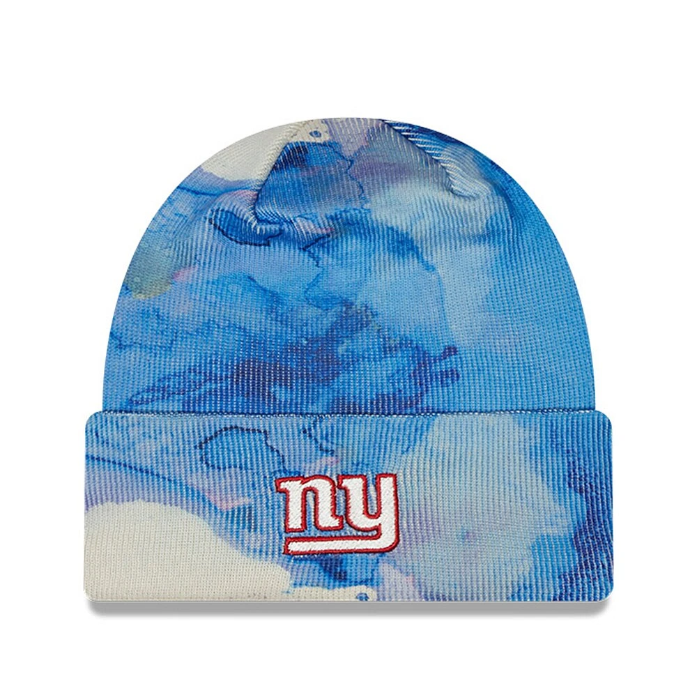 New Era Royal New York Giants 2022 Sideline pour homme - Bonnet en tricot à revers teint à l'encre