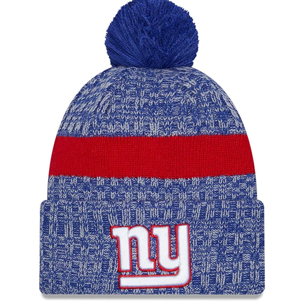 Bonnet en tricot à revers New York Giants 2023 Sideline pour homme avec pompon bleu New Era