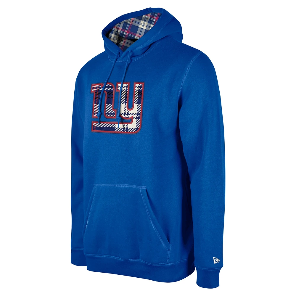 Men's New Era Royal York Giants 3rd Down Plaid Pullover Hoodie