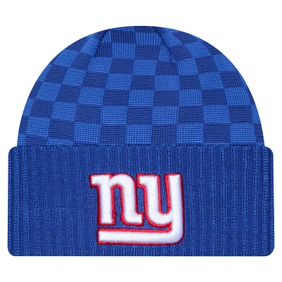 Bonnet en tricot à revers à carreaux New Era Royal New York Giants pour homme