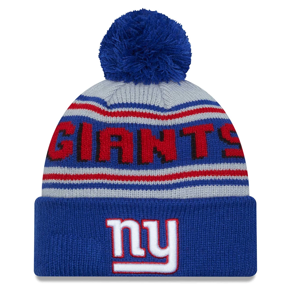 Bonnet en tricot à revers principal New Era bleu New York Giants pour hommes avec pompon