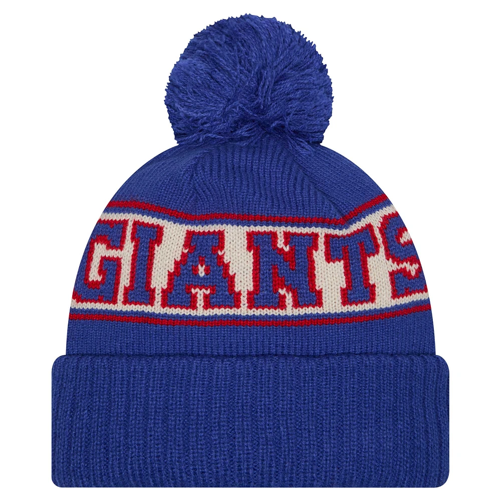 Bonnet en tricot à revers rétro New Era Royal New York Giants pour homme avec pompon