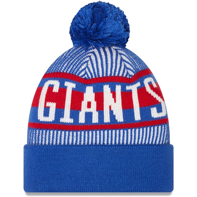 New Era Royal New York Giants Striped pour homme - Bonnet en tricot à revers avec pompon