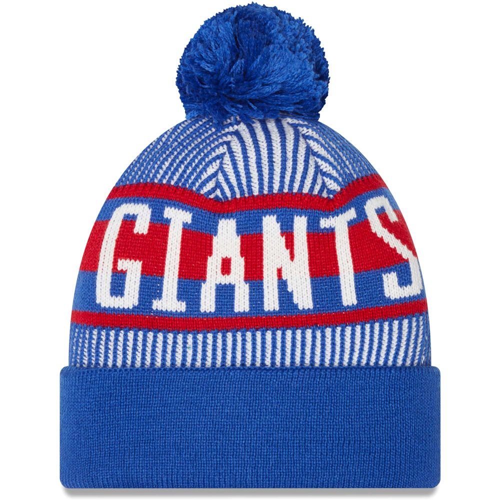 Men's New Era Royal New York Giants Striped - Cuffed Knit Hat with Pom