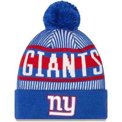 Men's New Era Royal New York Giants Striped - Cuffed Knit Hat with Pom