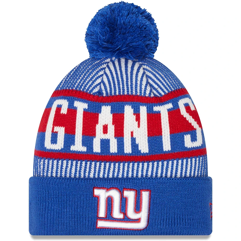 Bonnet en tricot à revers rayé Royal New York Giants New Era pour hommes avec pompon