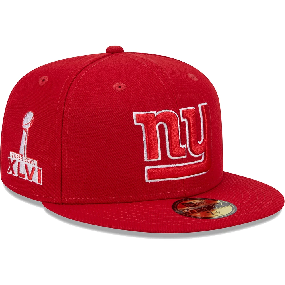 Casquette ajustée New Era Scarlet York Giants Super Bowl XLVI Main Patch 59FIFTY pour homme