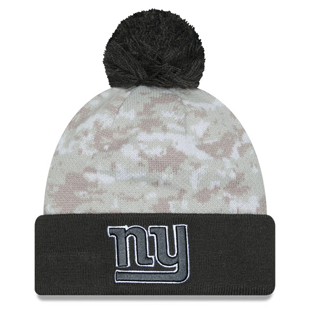 Bonnet en tricot à revers avec pompon et motif camouflage numérique New Era New York Giants 2024 Salute To Service blanc/graphite pour homme