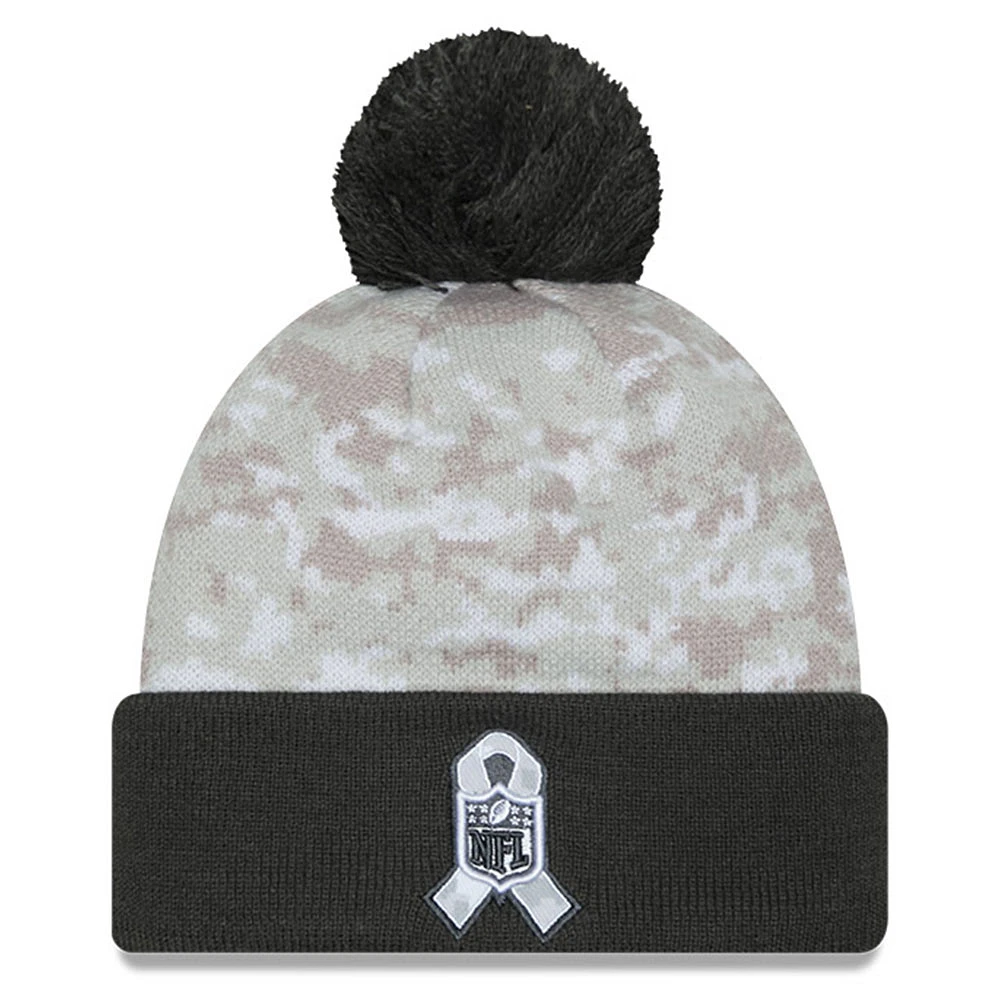 Bonnet en tricot à revers avec pompon et motif camouflage numérique New Era New York Giants 2024 Salute To Service blanc/graphite pour homme
