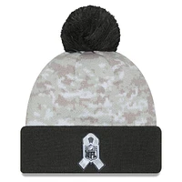 Bonnet en tricot à revers avec pompon et motif camouflage numérique New Era New York Giants 2024 Salute To Service blanc/graphite pour homme