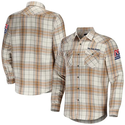 Collection NFL x Darius Rucker pour homme par Fanatics Chemise boutonnée à manches longues en flanelle des Giants de New York, tan