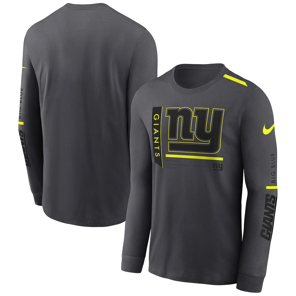 T-shirt à manches longues Nike Anthracite New York Giants Volt Performance pour homme