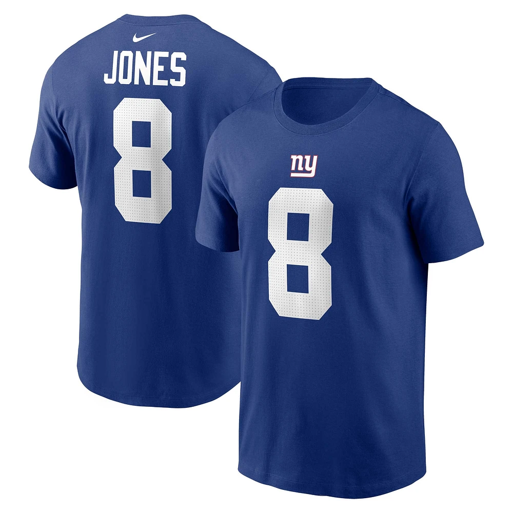 T-shirt avec nom et numéro du joueur des Giants de New York Royal Nike Daniel Jones pour homme