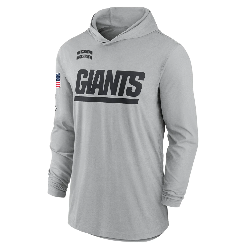 Men's Nike Gray New York Giants 2024 Salute to Service Lightweight Performance Long Sleeve Hooded T-Shirt