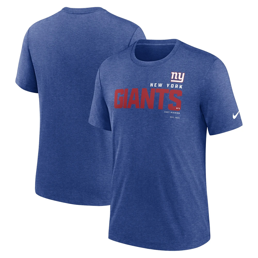 T-shirt Nike Heather Royal New York Giants Team Tri-Blend pour Homme