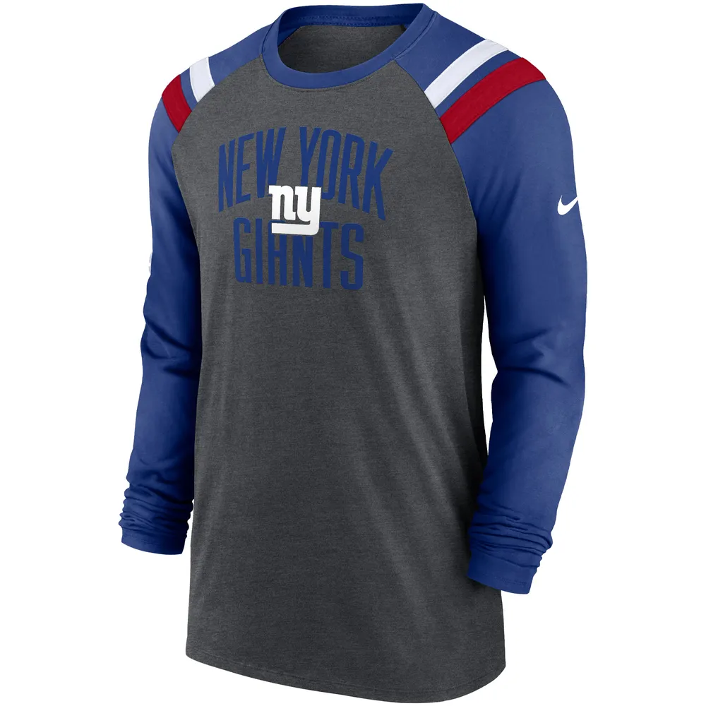 T-shirt à manches longues raglan athlétique tri-mélange anthracite chiné/royal New York Giants Nike pour homme