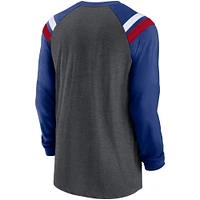 Men's Nike Heathered Charcoal/Royal New York Giants Tri-Blend Raglan Athletic Long Sleeve Fashion T-Shirt