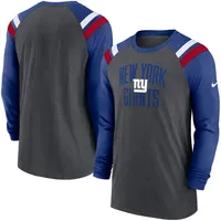 T-shirt à manches longues raglan athlétique tri-mélange anthracite chiné/royal New York Giants Nike pour homme