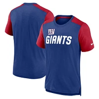 T-shirt avec nom de l'équipe des New York Giants Nike pour homme, bleu chiné/rouge chiné, blocs couleurs