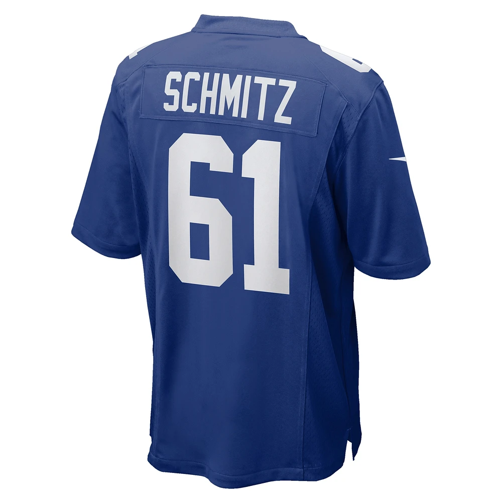 Maillot de match l'équipe Nike John Michael Schmitz des Royal New York Giants pour homme