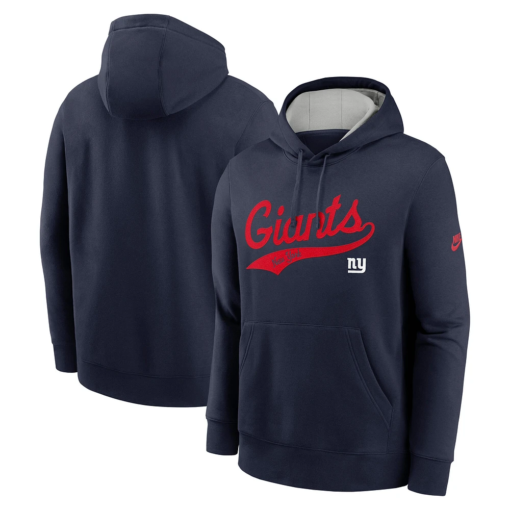 Sweat à capuche Nike bleu marine avec logo New York Giants Rewind Club pour homme