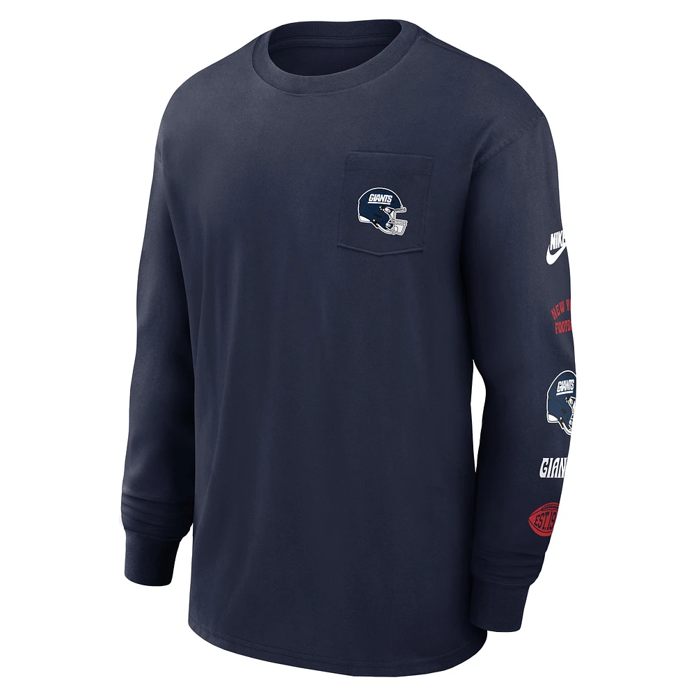 Men's Nike Navy New York Giants Rewind Heavy Max90 Pocket Long Sleeve T-Shirt