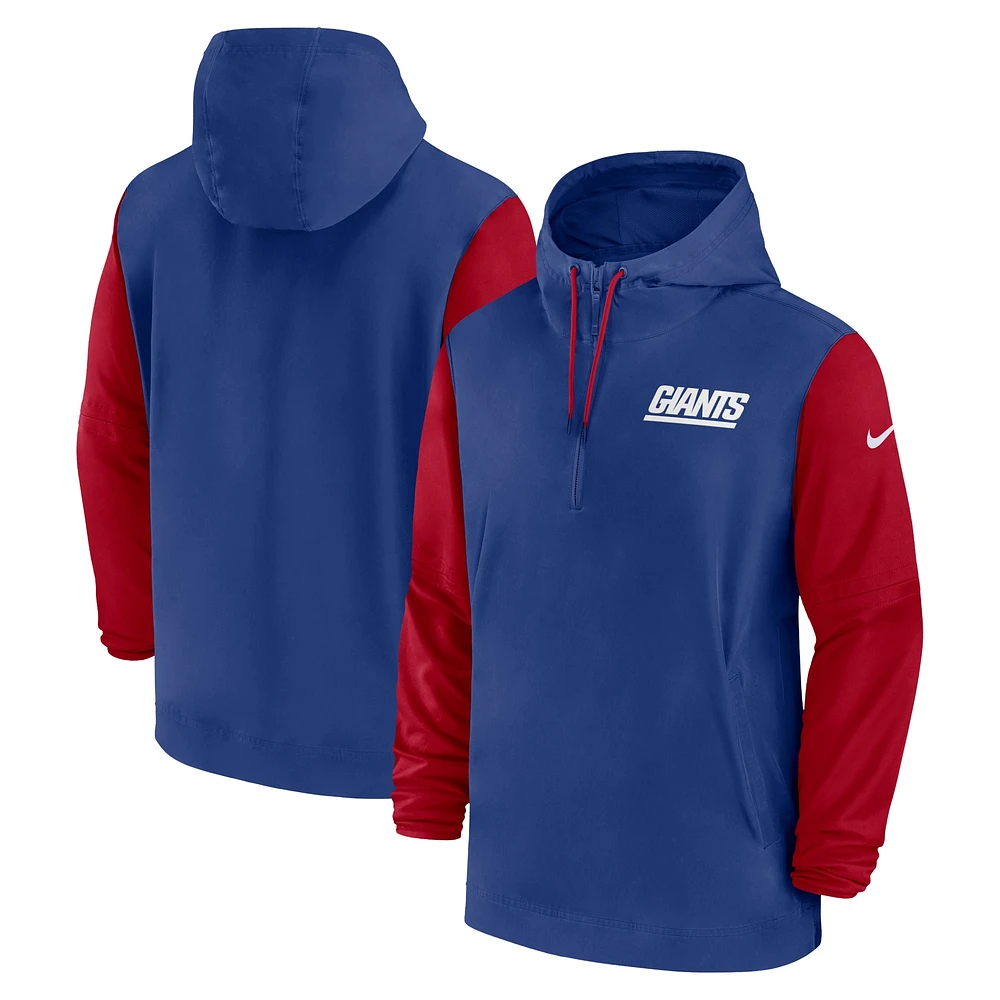 Veste à capuche 1/2 fermeture éclair Nike Royal/Rouge New York Giants 2024/25 Sideline Pre-Game Player pour homme