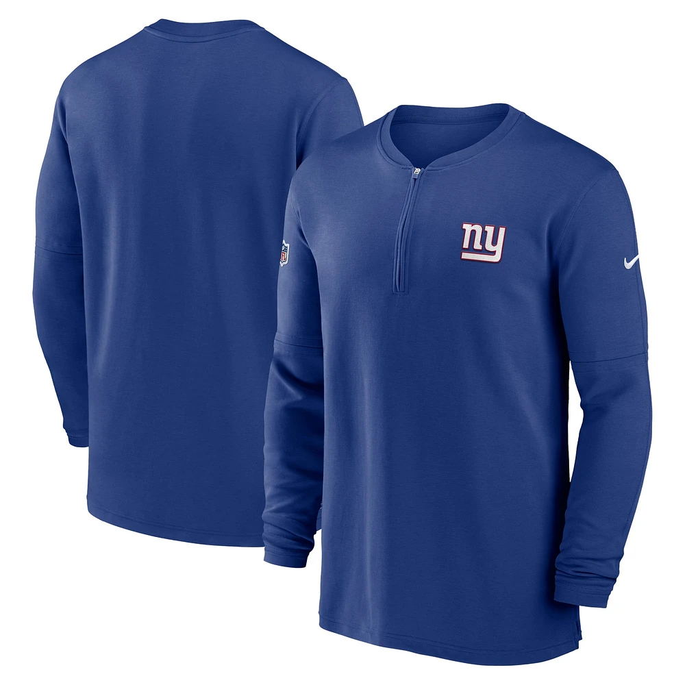 Men's Nike  Royal New York Giants 2023 Sideline Performance Long Sleeve Tri-Blend Quarter-Zip Top