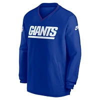 Coupe-vent à manches longues et col en V Nike Royal New York Giants 2024 Sideline Throwback Logo pour homme