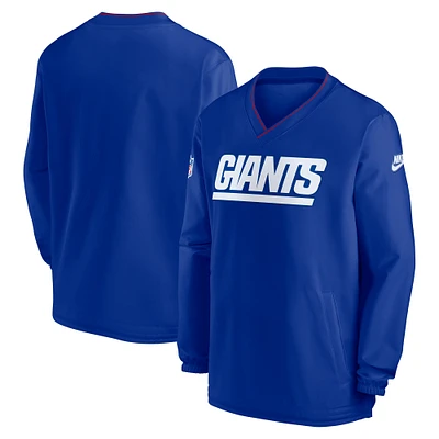 Coupe-vent à manches longues et col en V Nike Royal New York Giants 2024 Sideline Throwback Logo pour homme