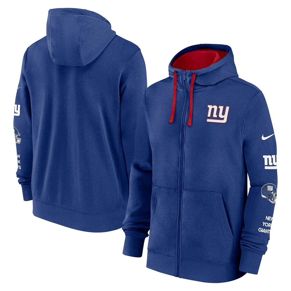 Veste à capuche entièrement zippée Nike Royal New York Giants Club pour homme