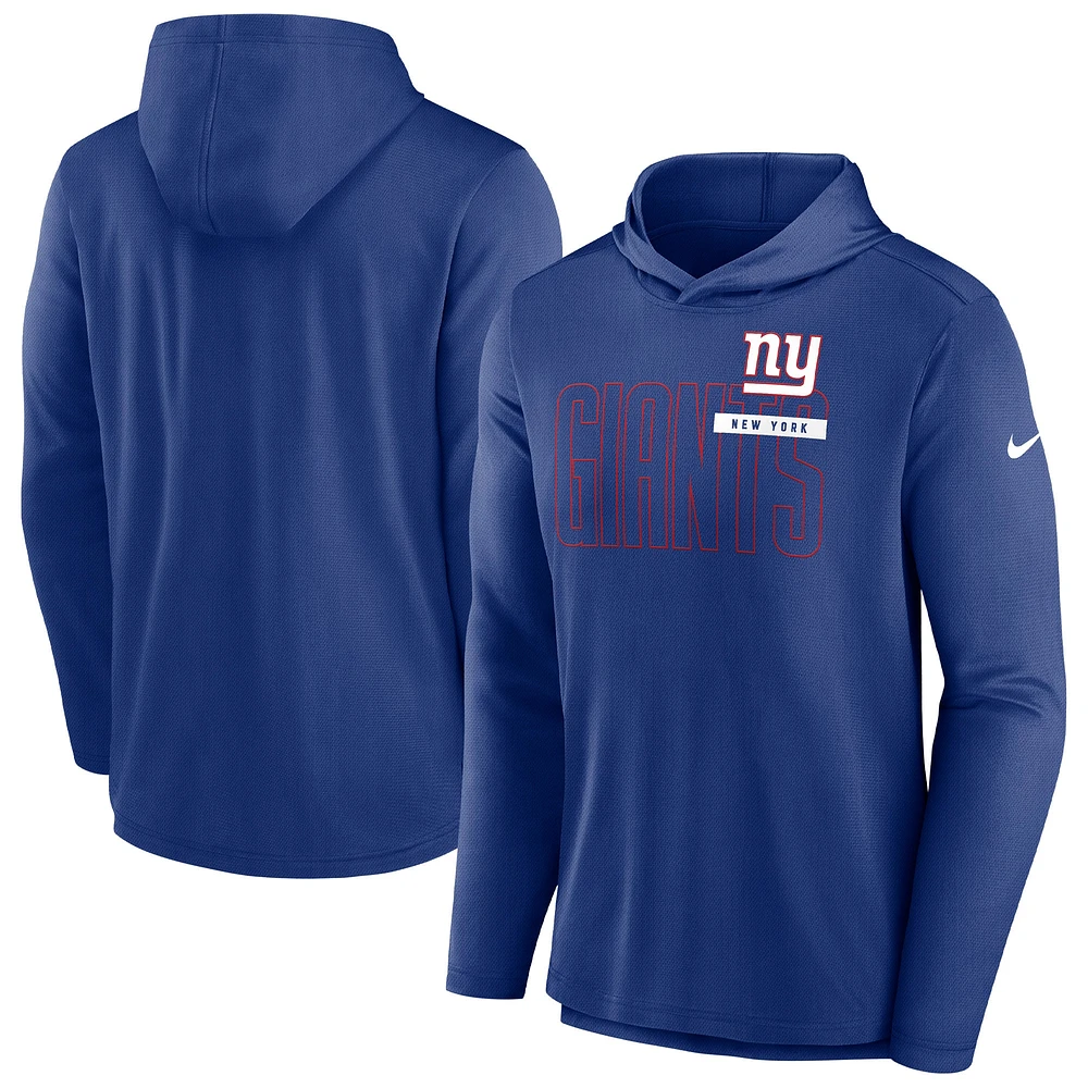 Men's Nike Royal New York Giants Lightweight Performance Hooded Long Sleeve T-Shirt