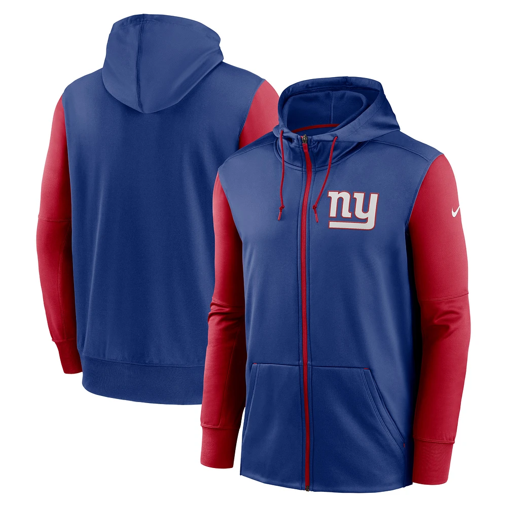 Sweat à capuche entièrement zippé Nike Royal New York Giants Performance pour Homme