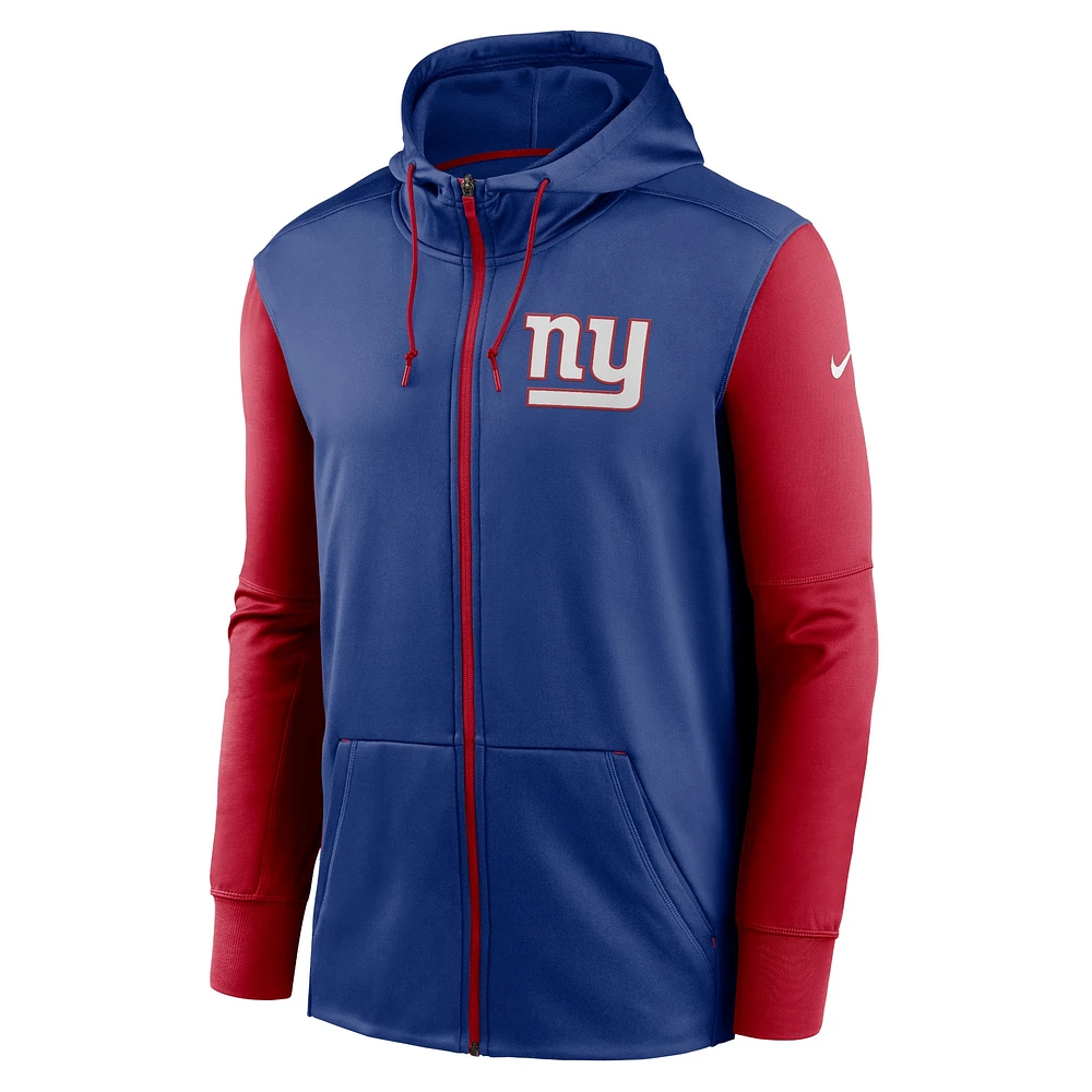 Sweat à capuche entièrement zippé Nike Royal New York Giants Performance pour Homme