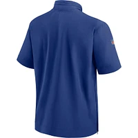 Men's Nike  Royal New York Giants Sideline Coach Short Sleeve Hoodie Quarter-Zip Jacket