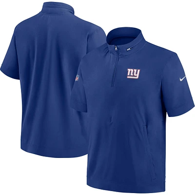 Men's Nike  Royal New York Giants Sideline Coach Short Sleeve Hoodie Quarter-Zip Jacket