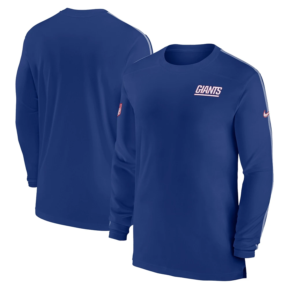 T-shirt à manches longues Nike Royal New York Giants Sideline Coach UV Performance pour homme