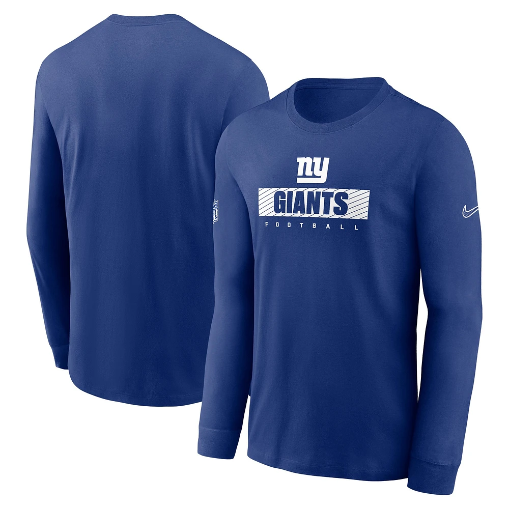 T-shirt à manches longues Nike Royal New York Giants Sideline Performance pour homme