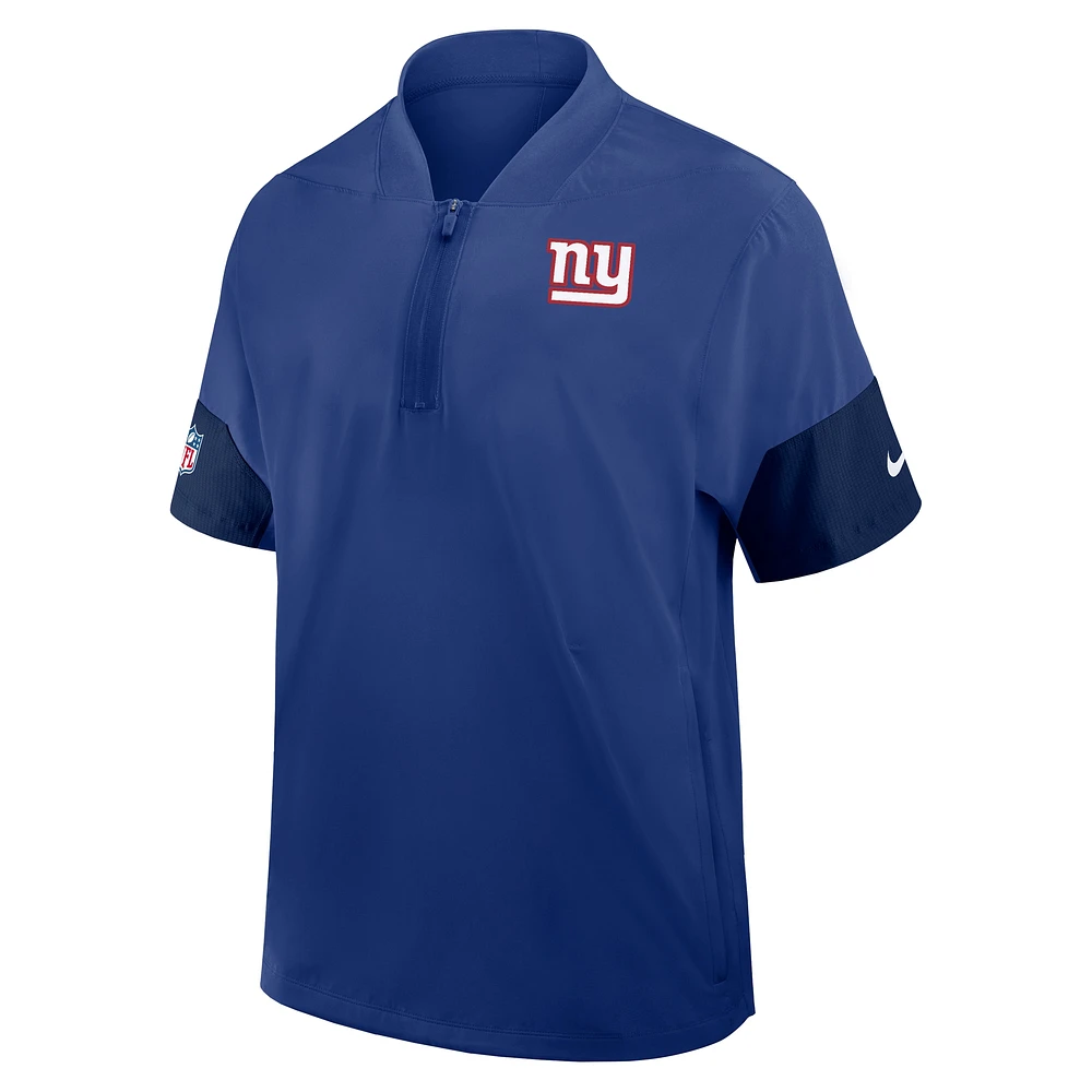 Men's Nike Royal New York Giants Sideline Short Sleeve Quarter-Zip Performance Coach Jacket