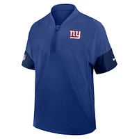 Men's Nike Royal New York Giants Sideline Short Sleeve Quarter-Zip Performance Coach Jacket