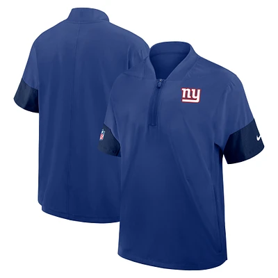 Men's Nike Royal New York Giants Sideline Short Sleeve Quarter-Zip Performance Coach Jacket
