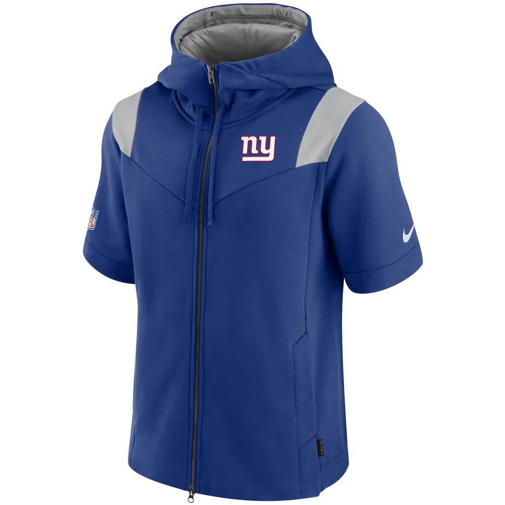 Sweat à capuche entièrement zippé manches courtes pour homme Nike Royal New York Giants Sideline Showout