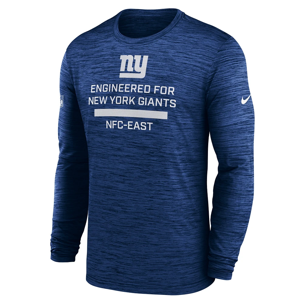 T-shirt Nike Royal New York Giants Sideline Velocity Performance à manches longues pour homme