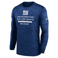 T-shirt Nike Royal New York Giants Sideline Velocity Performance à manches longues pour homme