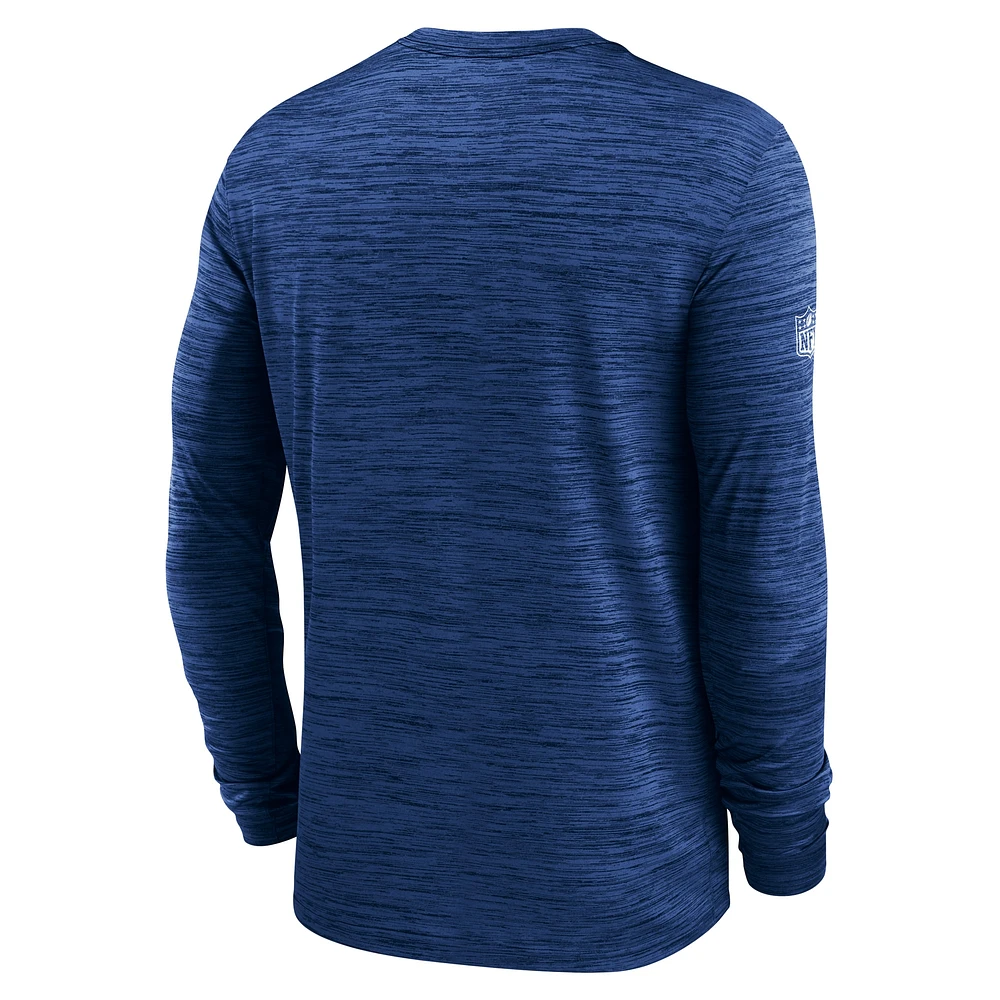 T-shirt Nike Royal New York Giants Sideline Velocity Performance à manches longues pour homme
