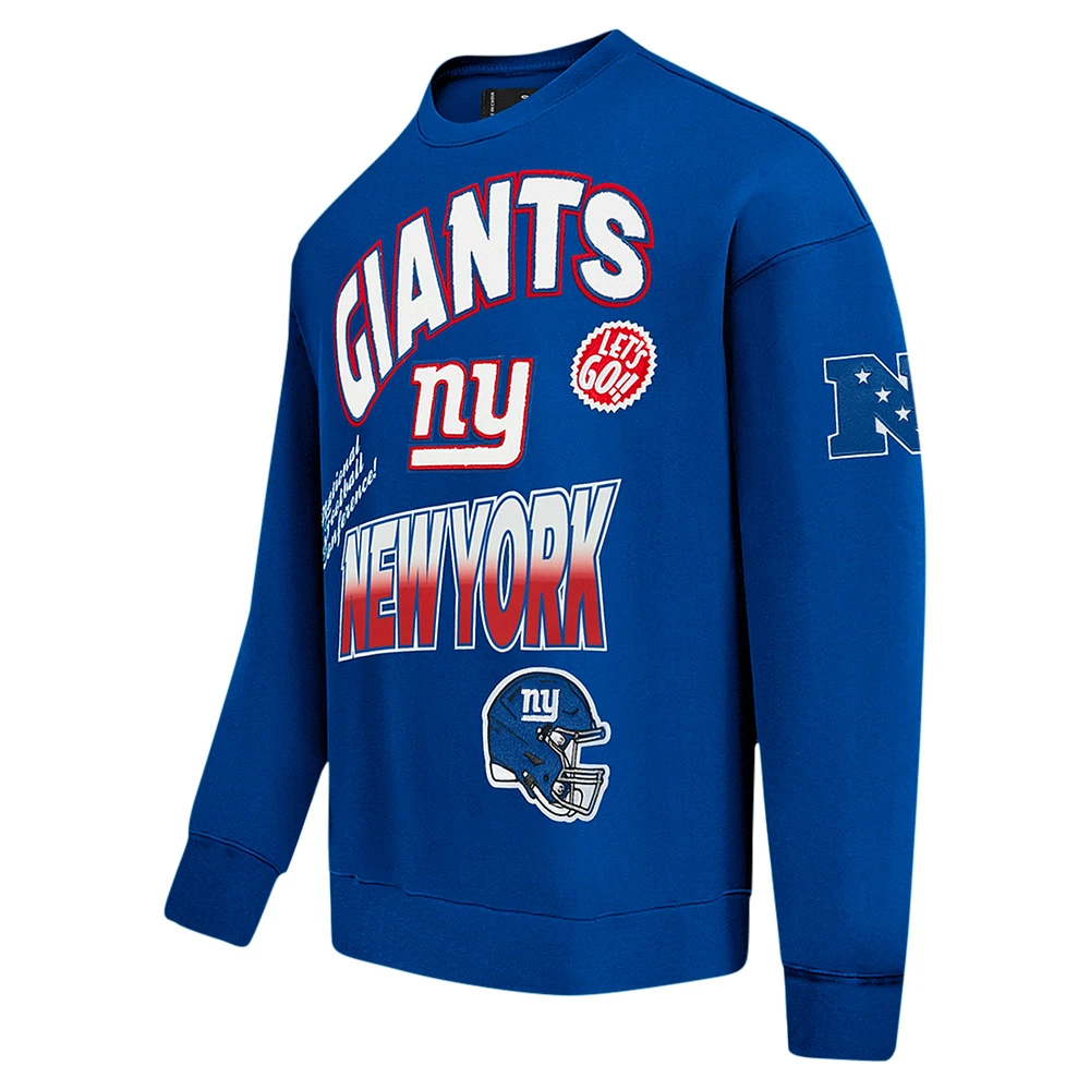 Men's Pro Standard Royal New York Giants Turn It Up Drop Shoulder Pullover Sweatshirt